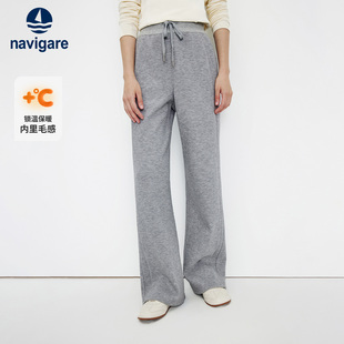 加厚保暖直筒裤 Navigare意大利小帆船松紧腰抽绳灰色休闲裤 女秋季