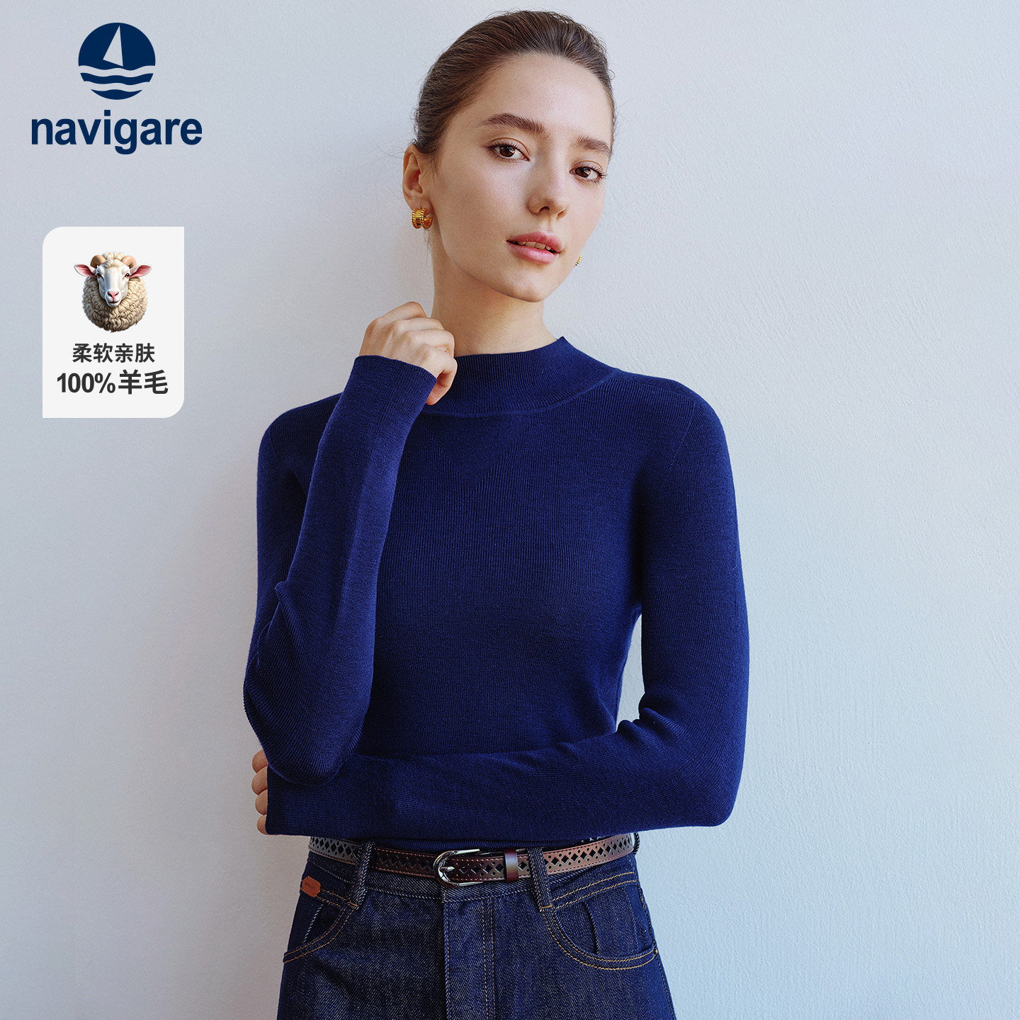 [纯羊毛]Navigare意大利小帆船修身套头毛衣女新款休闲针织打底衫,女装/女士精品,毛衣,淘宝优惠券,粉丝福利购,淘宝优惠卷