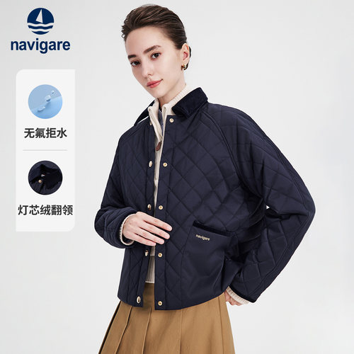 Navigare小帆船2026秋冬季新款复古女士宽松短款宽松棉服外套上衣