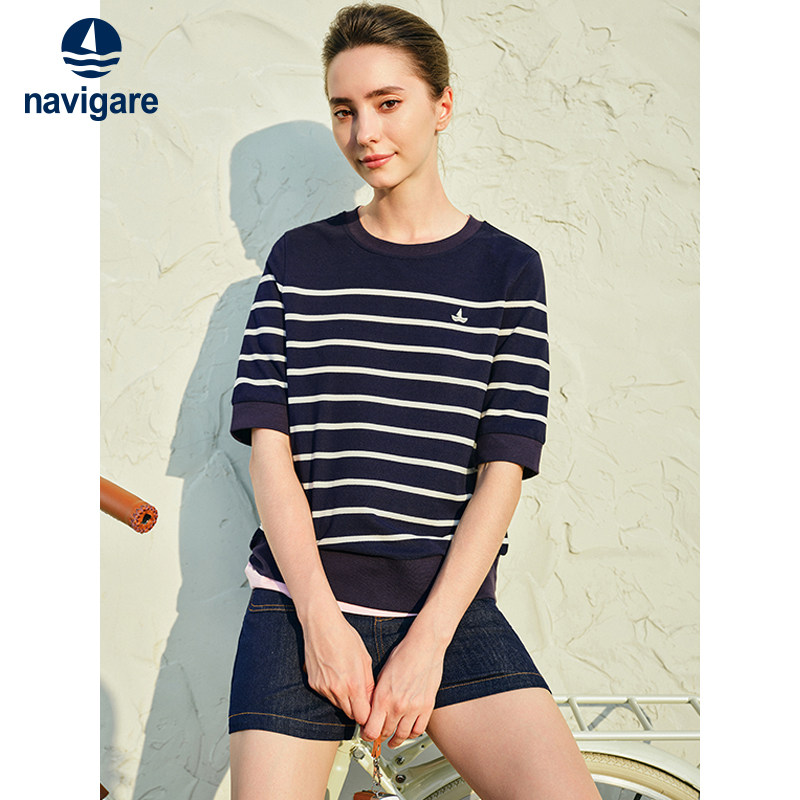 Navigare意大利小帆船纯棉短袖T恤女26夏季新款海洋风抗菌体恤衫,女装/女士精品,T恤,淘宝优惠券,粉丝福利购,淘宝优惠卷