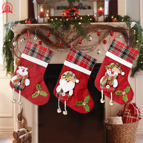 圣诞装饰用品袜子中号麻布吊铃老人雪人鹿糖果礼物袋圣诞靴子袜子