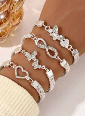 欧美跨境热销无限符号镶钻8字手链创意复古合金手链蝴蝶手链首饰