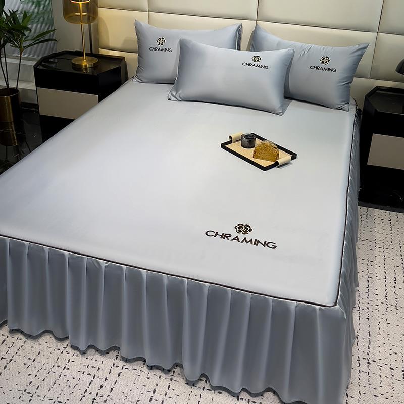 2025新款夏季冰丝床裙单件水洗真丝床罩款床单床盖带裙边床围裙罩