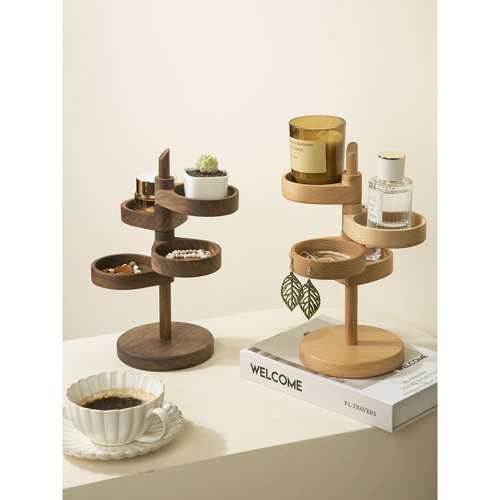 黑胡桃木质桌面置物架可爱创意实木迷你项炼戒指首饰盒小型收纳盒