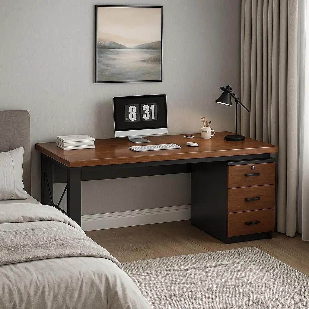 电脑桌台式家用带抽屉办公桌子简易工作台卧室学习写字书桌