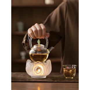 古法琉璃莲花温茶器蜡烛加热底座公道杯茶汤保温烤茶炉围炉热茶器