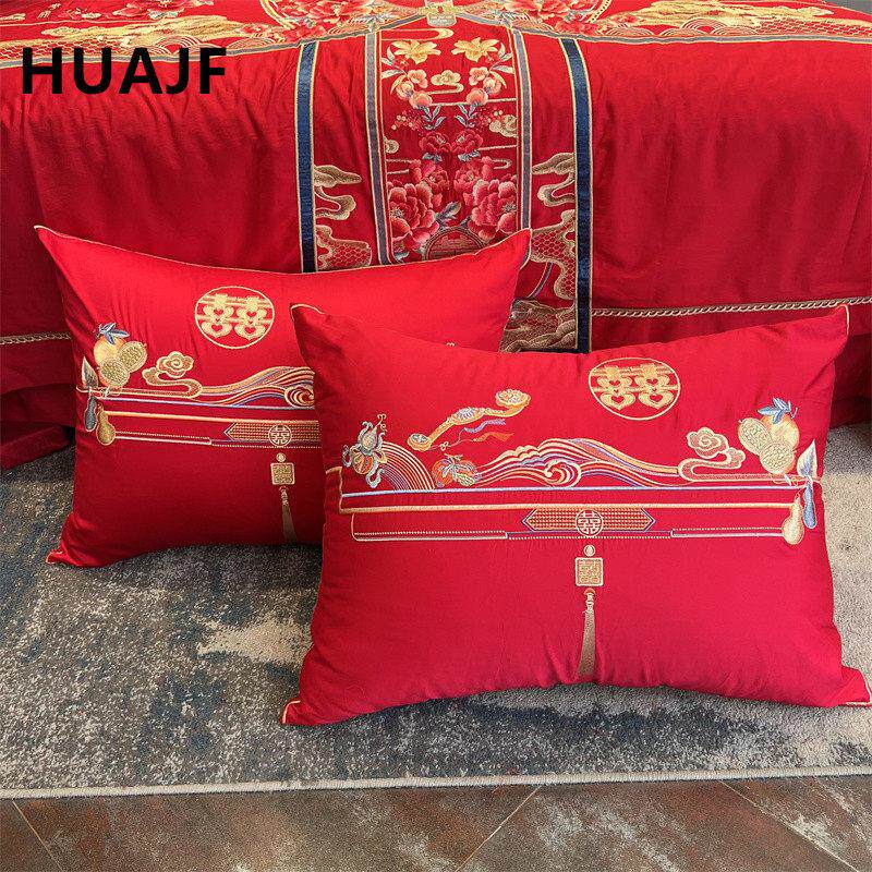 60*80CM加大靠枕套100支长绒棉大红婚庆靠垫抱枕结婚床品婚房陪嫁