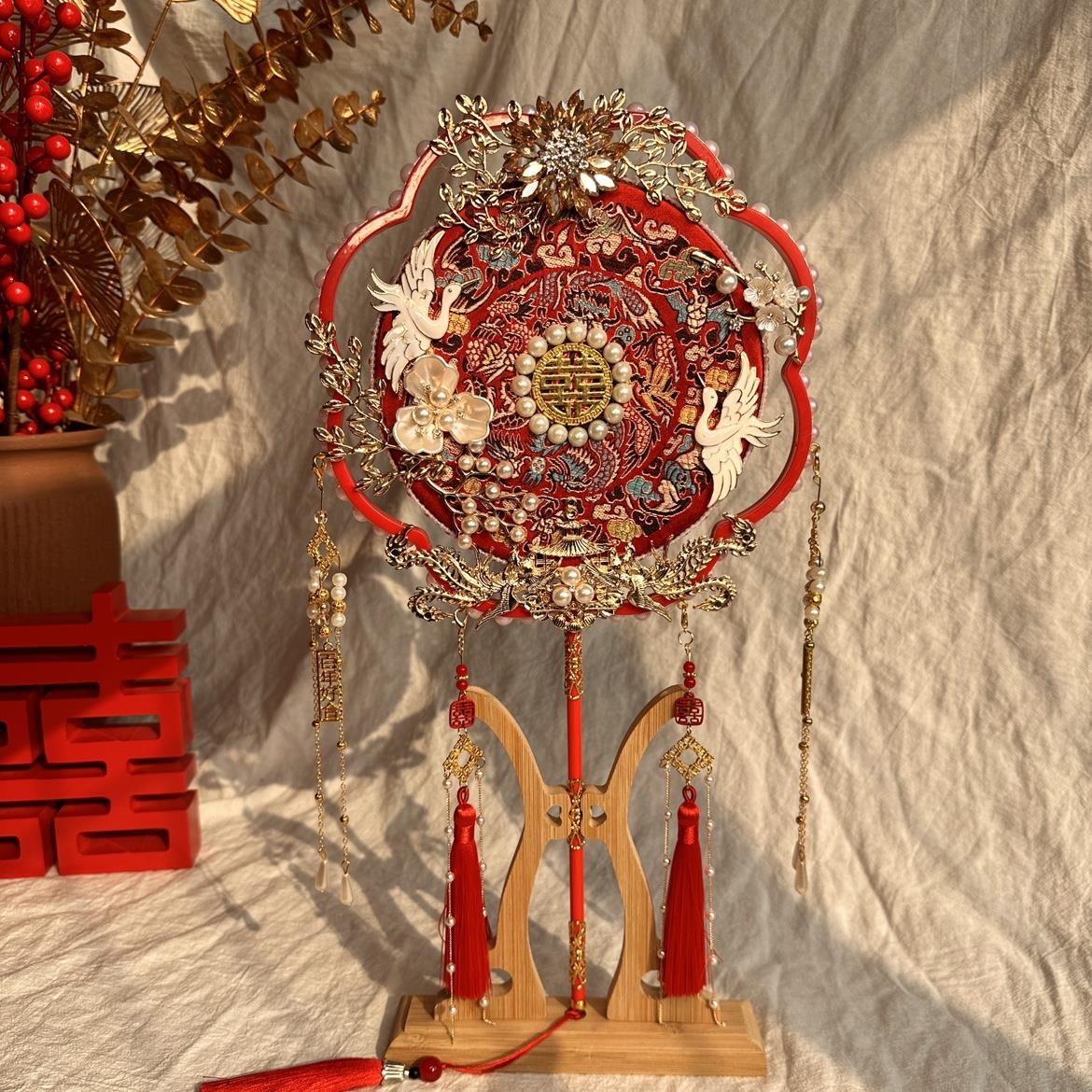 团扇新娘结婚婚礼喜扇秀禾diy材料扇子手工婚扇成品高级中式双面