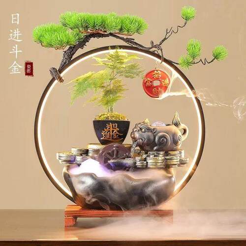 日进斗金招财猫流水摆件循环水办公室客厅茶台装饰品开 业乔迁礼