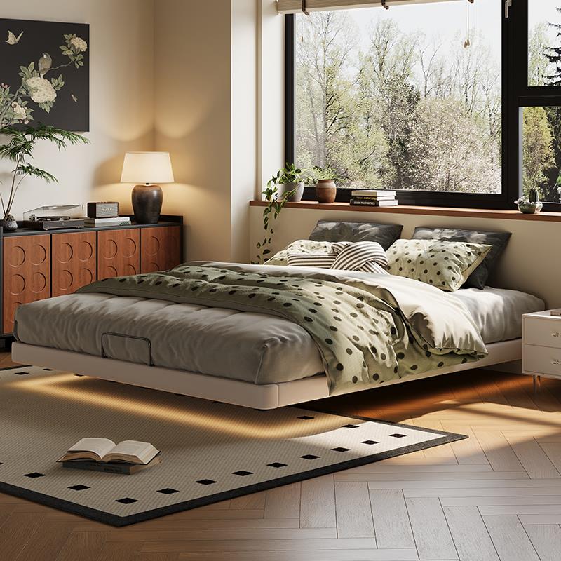 侘寂风悬浮床架 无床头床小户型主次卧省空间极简1.8m双人皮床