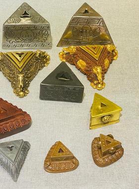 福缘汇 尼泊尔工艺紫铜雕刻金刚杵底座普巴橛三角降魔杵配座 摆件