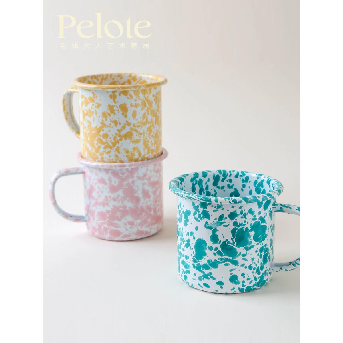 正品授权美国Crow Canyonhome搪瓷覆古泼墨大理石珐琅手握马克杯