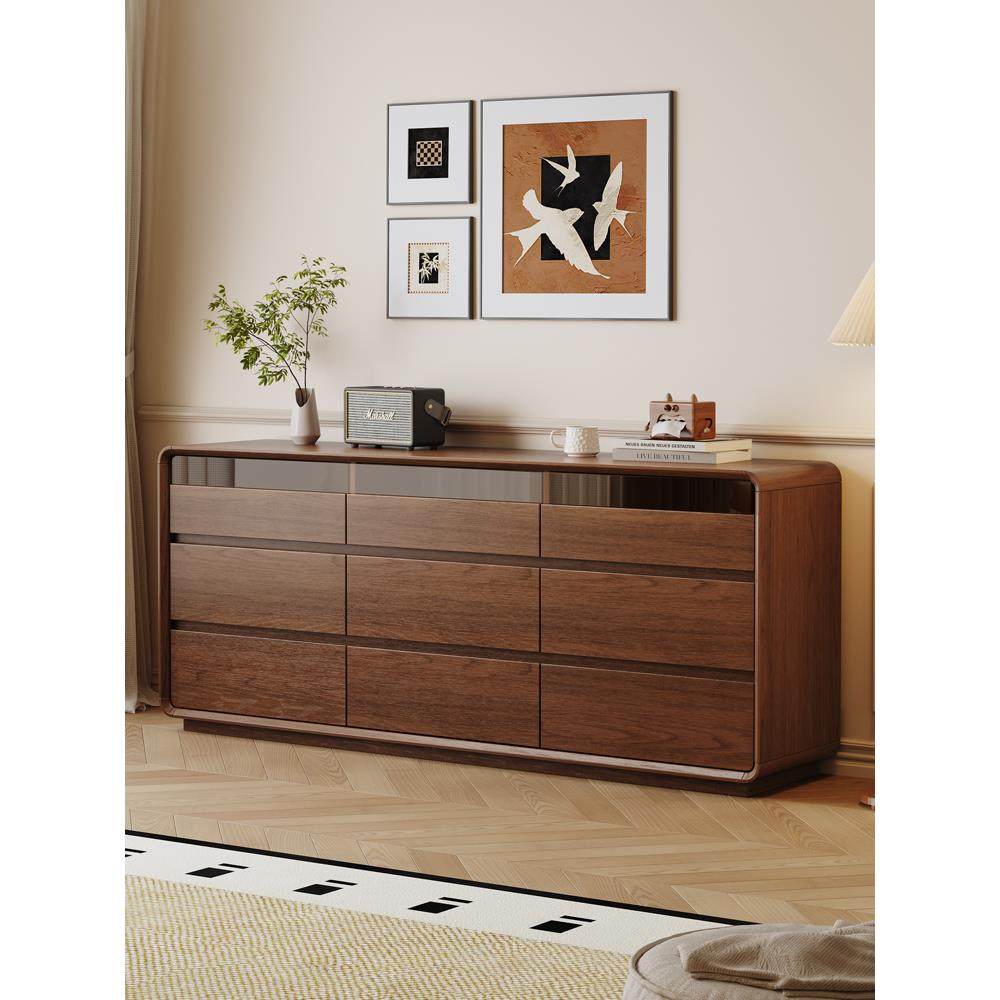 实木九斗柜卧室储物柜床尾置物柜客厅靠墙收纳柜中古风抽屉五斗柜