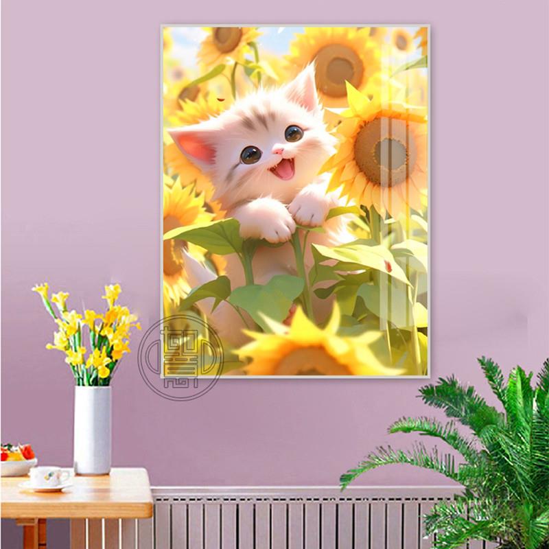 钻石画2024新款向日葵猫咪砖石贴画动物手工diy粘点钻十字绣满钻