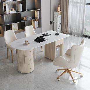 美容院洽谈会客岩板电脑办公桌书桌医美咨询桌口腔门诊接待面诊桌