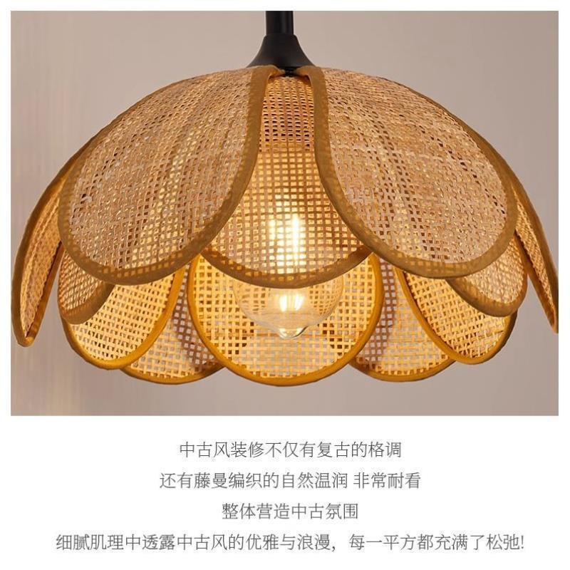 侘寂风日式餐厅小壁灯民宿茶室藤编床头灯设计师花瓣背景墙装饰灯