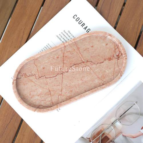 ins风自然四季粉色大理石托盘网红珠宝储物香薰托盘入口装饰高端