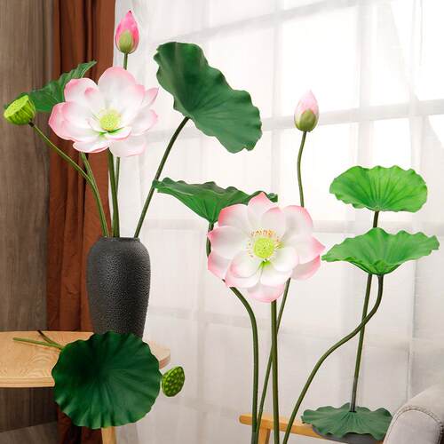 仿真荷花PU带杆莲叶花莲蓬中式家居仿真荷花饰店酒仿真绿植布置装