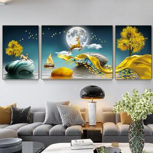 5d钻石画2025年三联画客厅发财鹿麋鹿风景点钻十字绣发财树钻石绣