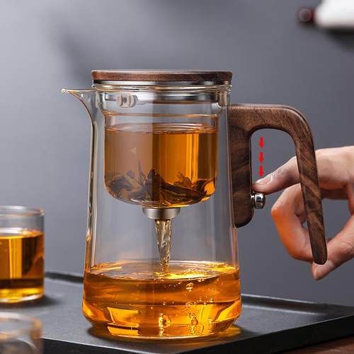 泡茶壶茶水分离飘逸杯家用全玻璃内胆一键过滤茶具套组磁吸泡茶杯