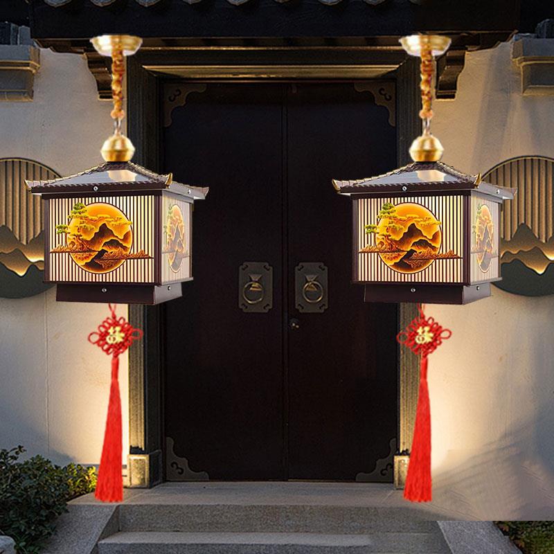 全铜大红色吊灯新款户外防水乔迁入宅结婚阳台别墅大门口灯笼一对