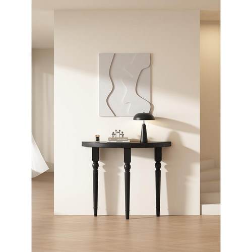 黑色半圆玄关桌入户正对门实木玄关台新中式供桌靠墙走廊窄条案柜