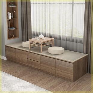 实木阳台储物柜飘窗柜可坐长条柜卧室榻榻米窗台地柜矮柜置物定做