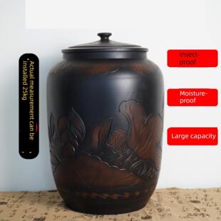 米桶家用陶瓷食品级有盖米罐厨房面粉罐防虫防潮密封造水紫陶