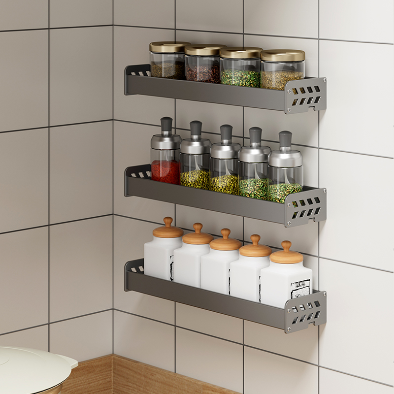 枪灰色调味料架壁挂式免打孔20cm25长小尺寸小型窄迷你厨房置物架