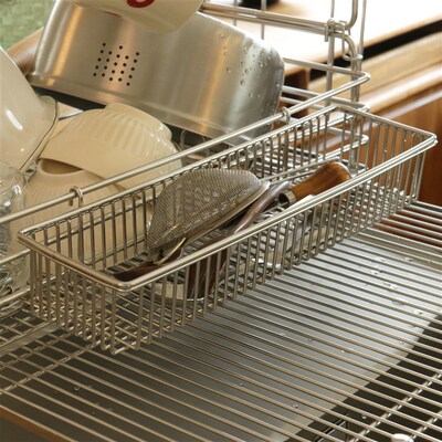 Nati Home双层不锈钢可伸缩碗碟沥水架水槽置物架厨房碗架沥水蓝