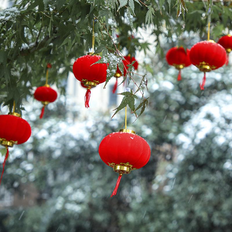 植绒小灯笼挂饰节日元旦大红装饰院子挂树上新年喜庆氛围布置挂件