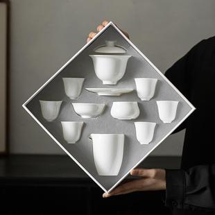 陶瓷家用高档整套功夫茶具茶杯中国白 手工原矿羊脂玉白瓷盖碗套装