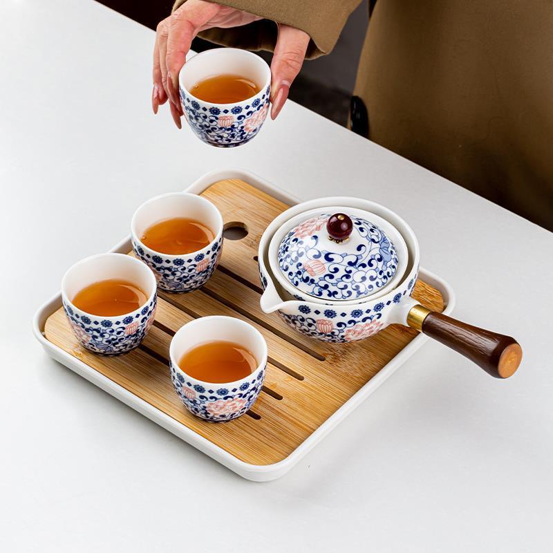 小康泡逍遥泡陶瓷缠枝莲一壶四杯旅行茶具自动功夫茶具套装