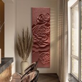 侘寂风高档入户玄关装 大气 饰画走廊过道挂画立体花朵浮雕壁画竖版