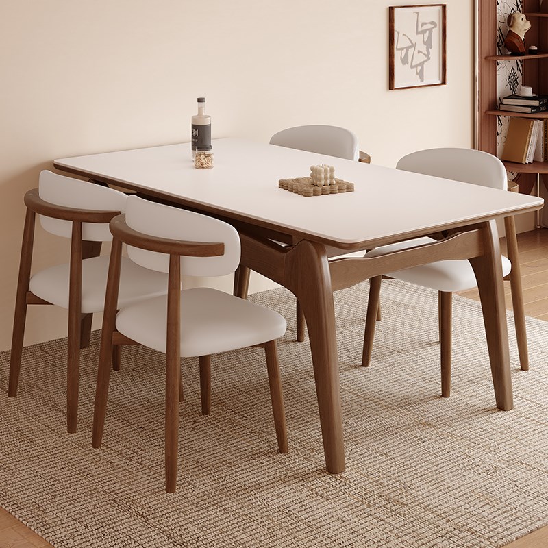 实木岩板餐桌椅家用2024新款轻奢高级感桌子客厅小户型长方形饭桌