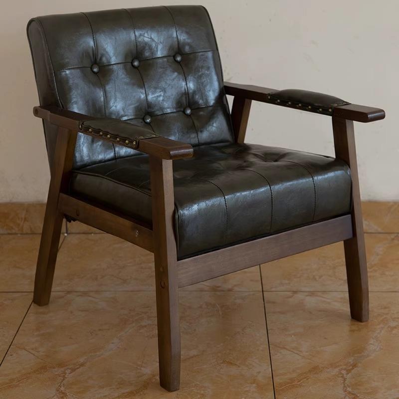 网红实木单人椅懒人沙发阳台休闲靠背椅子办公室咖啡厅接待洽谈椅