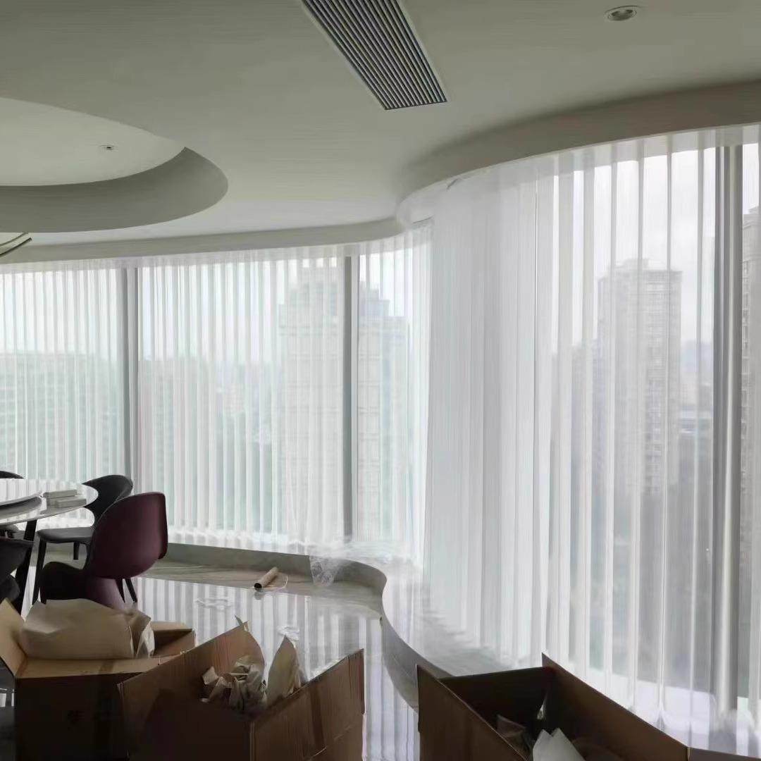 上海上门定制新款梦幻帘圆弧转角竖百叶手动电动阳台窗帘