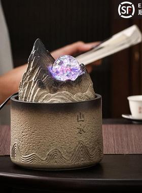 桌面装饰风水轮摆件流水山水喷泉景观循环转动办公室彩灯茶室送礼