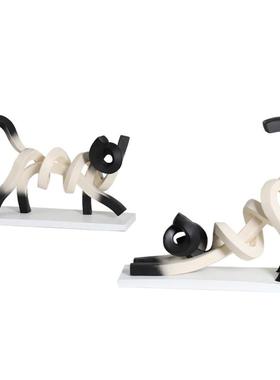 现代伸展儿童房扭曲线条猫咪趣味样板间售楼处卧室米黑动物摆件