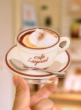 「原创」亚克力便签夹立牌复古咖啡馆办公桌面装饰摆件手绘ins