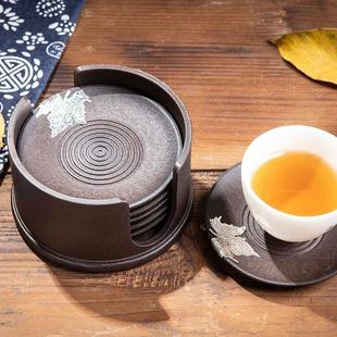 黑檀实木茶杯垫茶道功夫茶杯垫子收纳杯垫组合茶具配件家用隔热垫