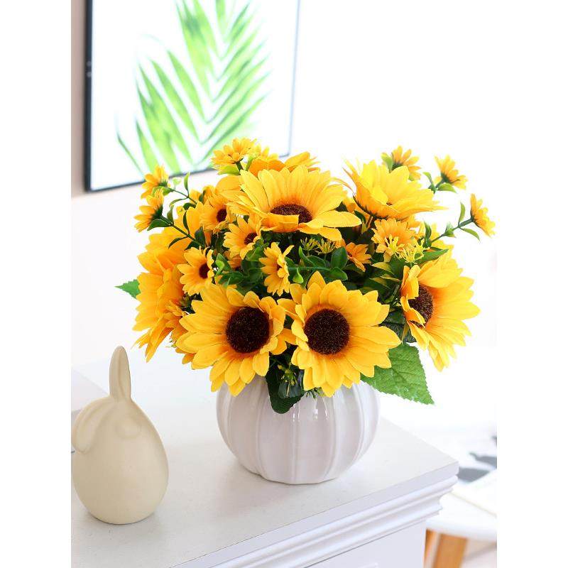 向日葵假花仿真花摆设客厅餐桌花艺摆件家居装饰塑料花束绢花盆栽,家居饰品,仿真花/假花,淘宝优惠券,粉丝福利购,淘宝优惠卷