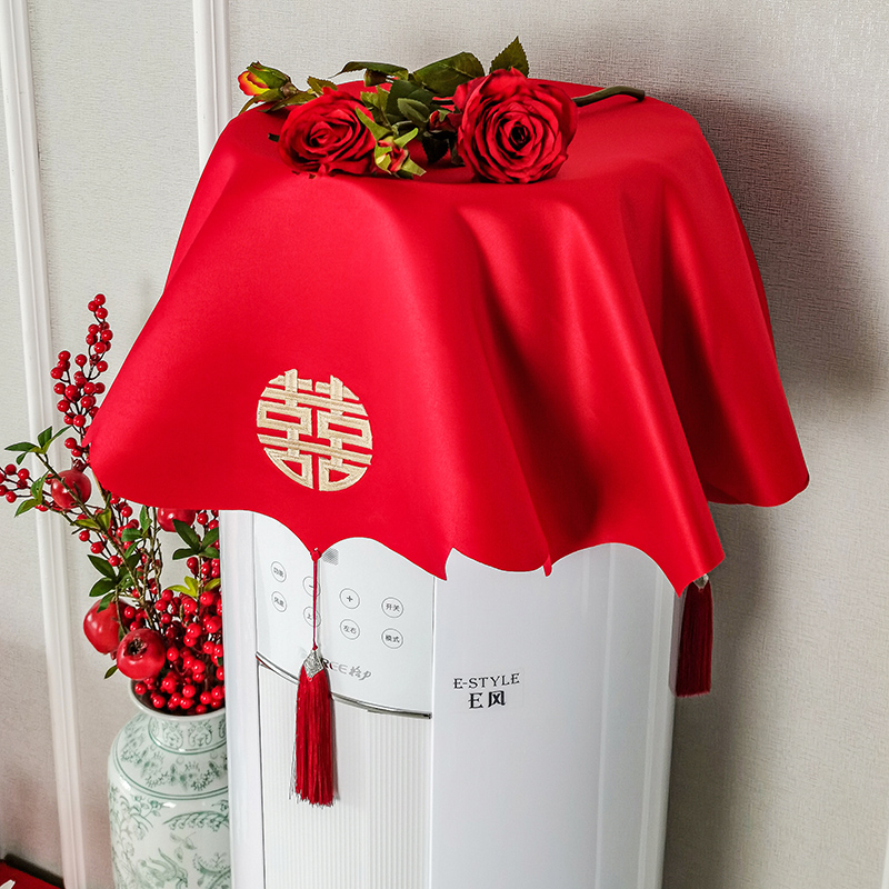 红色结婚空调防尘罩圆柱形立式柜机刺绣喜字空套调罩盖巾开机不取