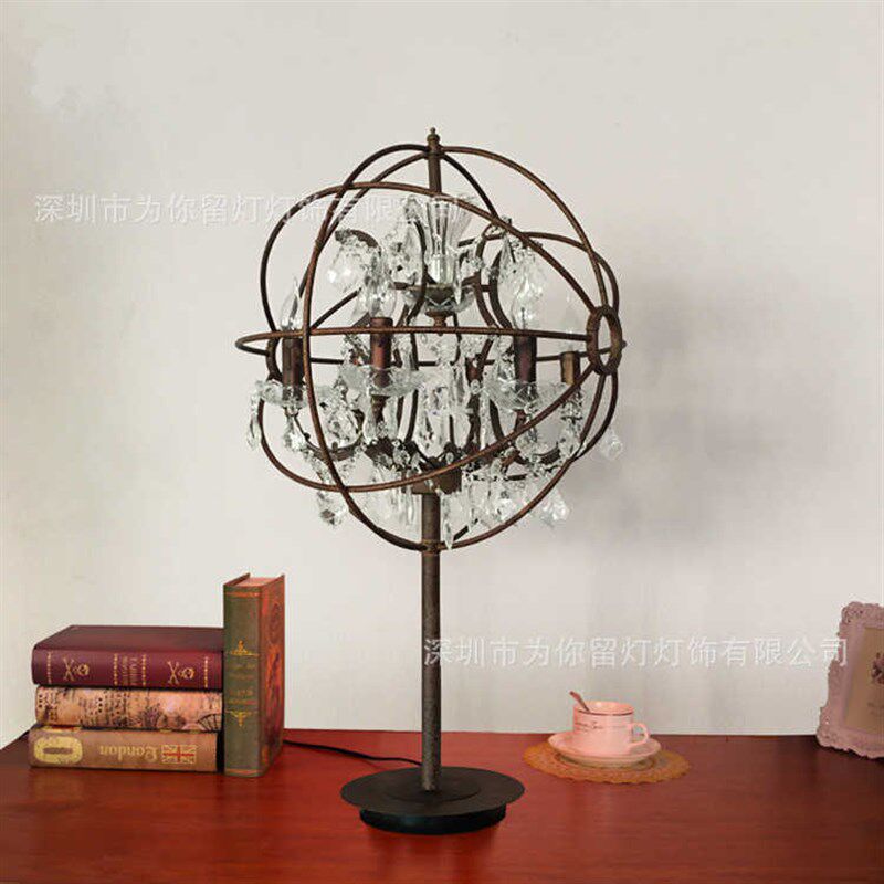 美式乡村水晶地球仪台灯复古工业地中海创意个性T餐厅吧台床头台