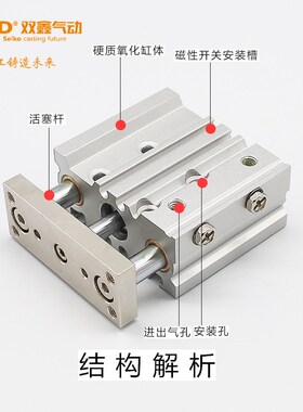 带导杆行程可调三轴气缸三杆亚德客型TCM32/40/50/63*25WX50-XC8