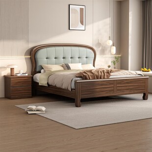 北美黑胡桃床全实木床主卧1.x8m米双人床现代简约主卧家具工厂直