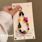 星星手机链彩色手工串珠ins风挂饰小众高级挂链木质链条包挂ccd