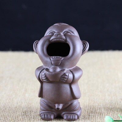 宜兴手工紫砂茶宠紫砂大头娃娃撒尿童子送财童子茶盘茶具雕塑摆件