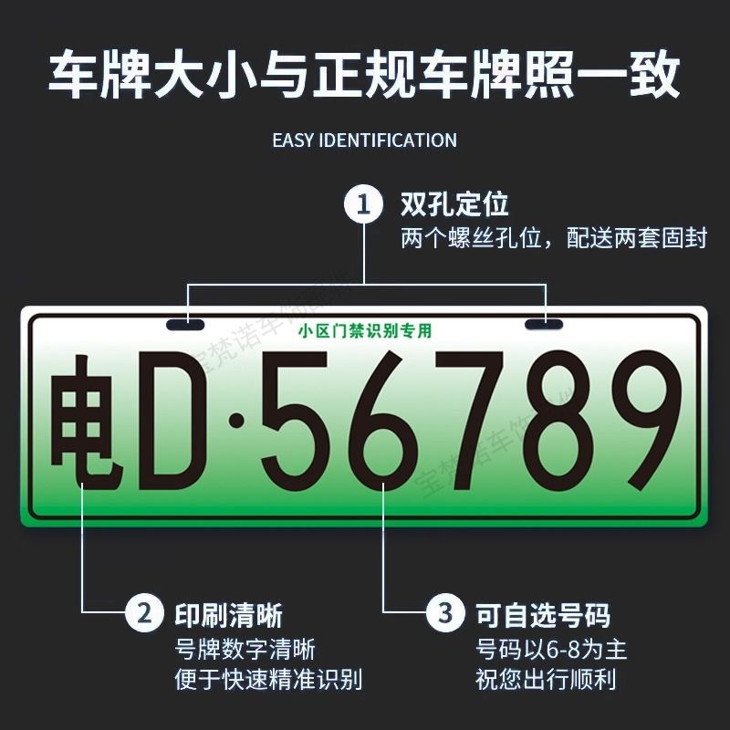 小区停车场出入识别专用车牌新能源三四轮电车老年代步车装饰车牌