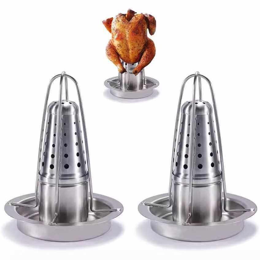 不锈钢烤鸡架 野营加厚底盘烤鸡架 户外叉鸡烧烤架 烘烤不粘烤鸡